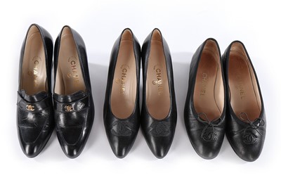 Lot 337 - Three pairs of Chanel shoes, modern, stamped...