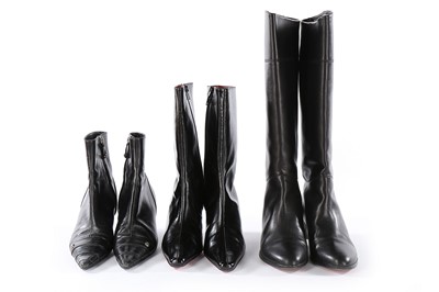 Lot 339 - Designer black leather boots, modern,...