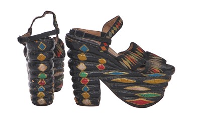 Lot 513 - A pair of rare Salvatore Ferragamo cork-soled platform shoes, 1938