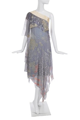 Lot 409 - A Zandra Rhodes printed lavender chiffon dress, 'Uluru'/'Ayers Rock' collection, Autumn-Winter 1974-75