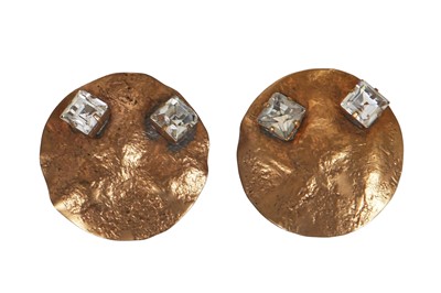 Lot 75 - A pair of Madame Grès by Robert Goossens hammered and textured bronze earrings, 1969
