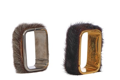Lot 82 - A pair of Madame Grès metal and fur cuffs, 1960s