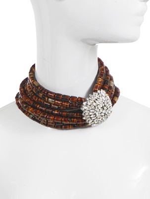 Lot 83 - A Madame Grès faux-tortoiseshell and rhinestone choker necklace, 1970s-80s