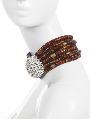Lot 83 - A Madame Grès faux-tortoiseshell and rhinestone choker necklace, 1970s-80s