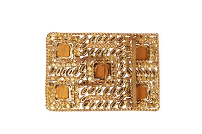 Lot 86 - A Madame Grès gilt and pate de verre belt buckle, 1970s