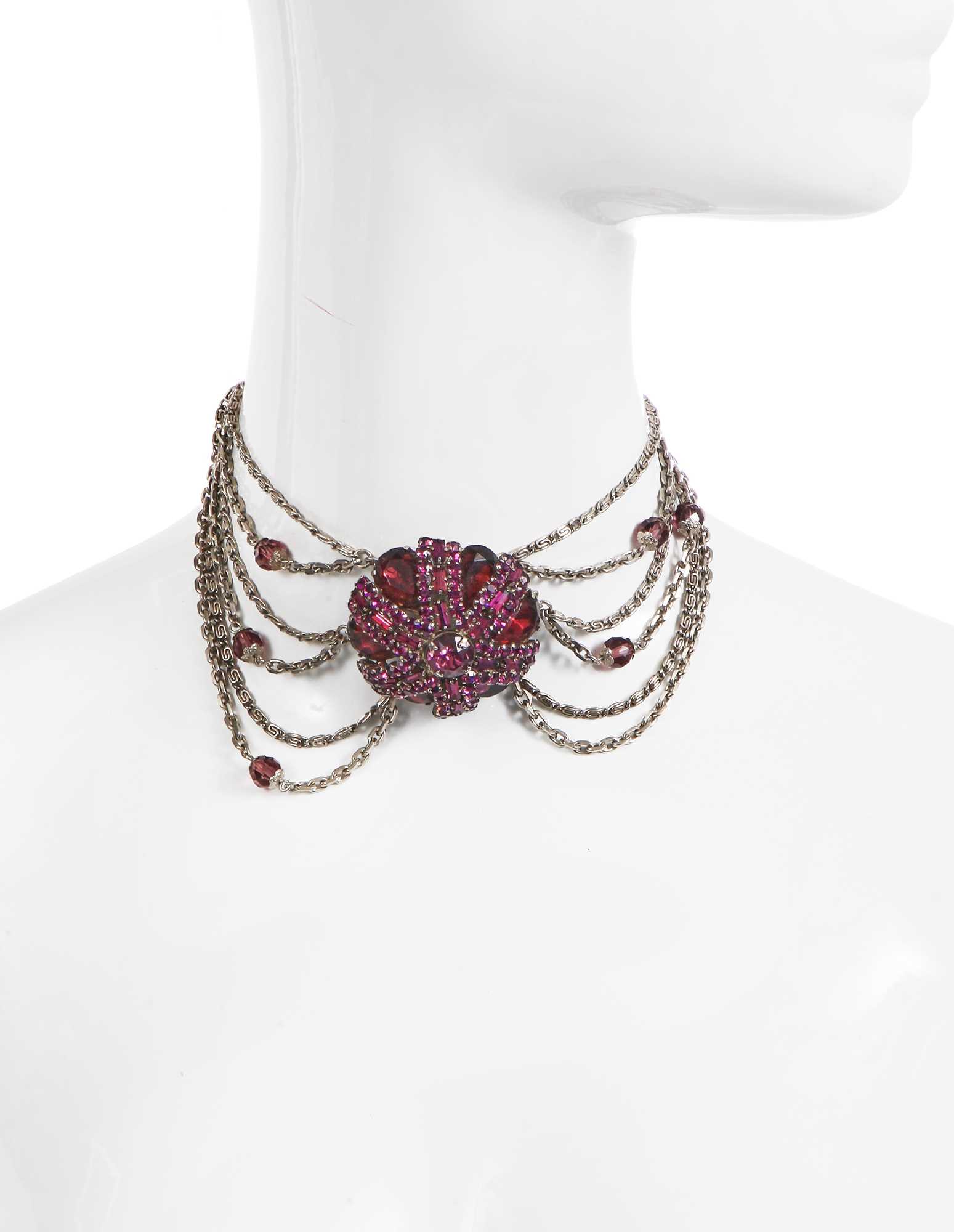 Lot 90 - A Madame Grès chain and pate de verre choker necklace, 1970s-80s