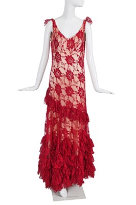 Lot 163 - A John Galliano red lace evening gown, 2000s