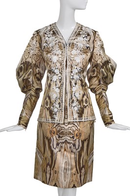 Lot 118 - An Alexander McQueen wood-grain print silk ensemble, 'Natural Distinction, Un-Natural Selection' collection, Spring-Summer 2009