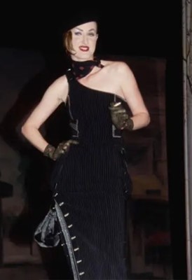 Lot 225 - A Jean Paul Gaultier pinstriped wool-blend dress, 'Europe de I’avenir' collection, Autumn-Winter 1992-93