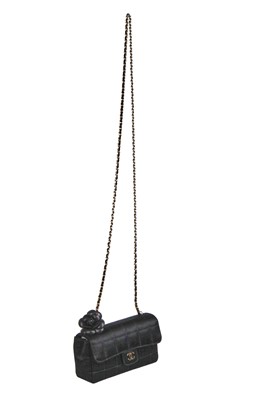 Lot 25 - A Chanel by Karl Lagerfeld black silk mini camellia classic flap shoulder bag, 2003-04