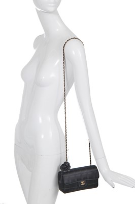 Lot 25 - A Chanel by Karl Lagerfeld black silk mini camellia classic flap shoulder bag, 2003-04