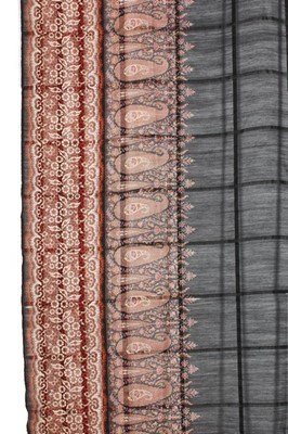 Lot 403 - Two good printed silk-wool gauze long shawls,...