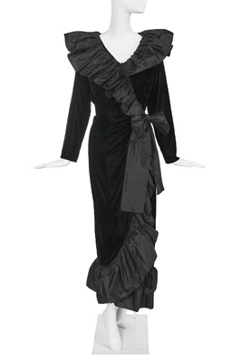 Lot 389 - An Yves Saint Laurent black velvet and taffeta dress, circa 1980