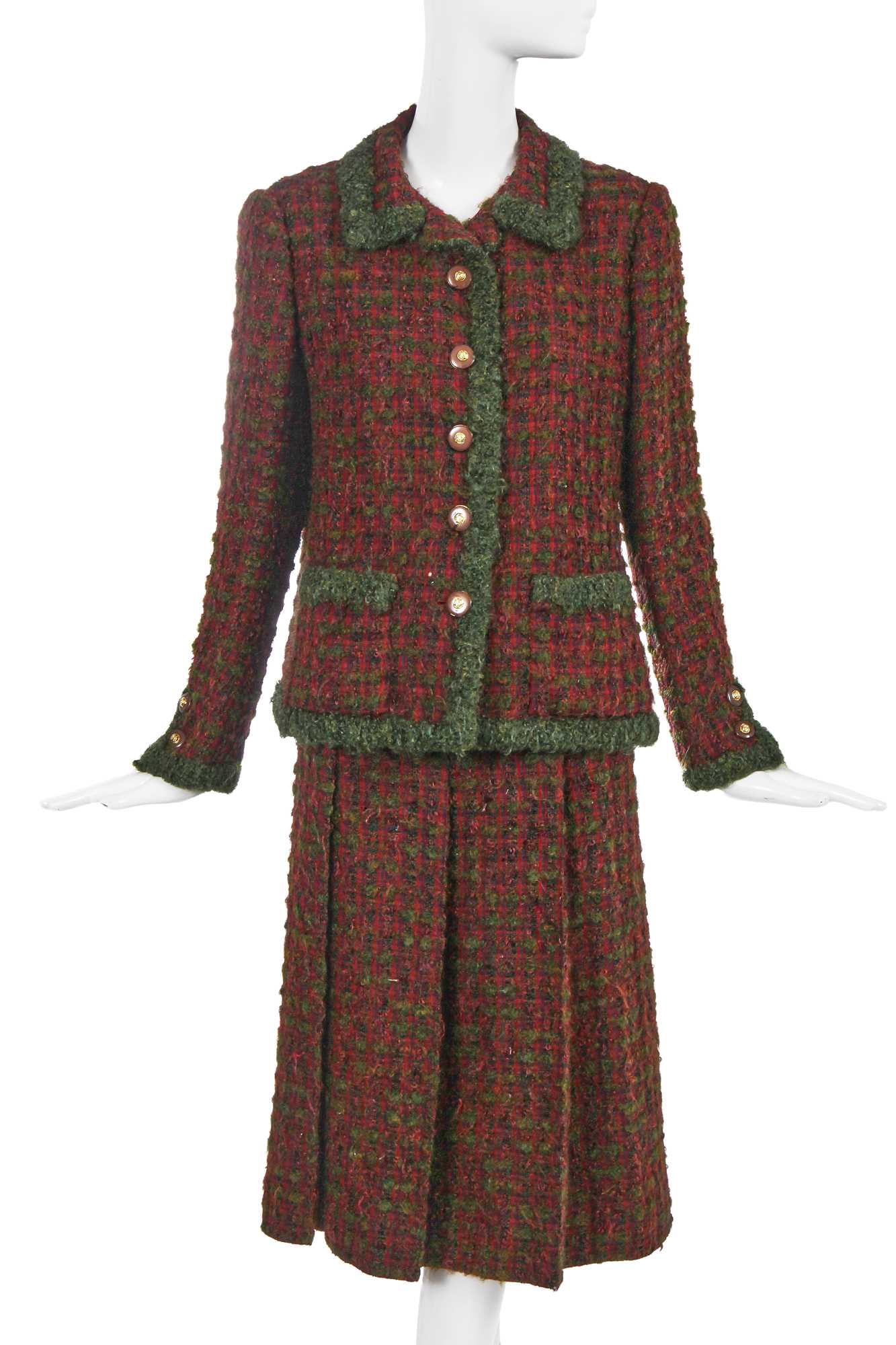 Lot 56 - A Chanel haute couture by Philippe Guibourgé green and red tweed suit, Autumn-Winter 1978-79