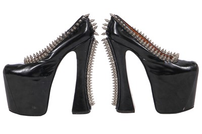 Lot 177 - A rare pair of Vivienne Westwood studded patent leather Super Elevated platform heels, 'Grand Hotel' collection, Spring-Summer 1993