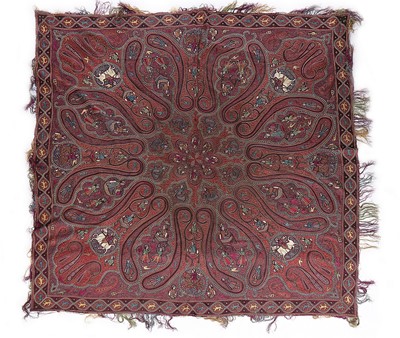 Lot 446 - An embroidered figurative shawl, Indian or...