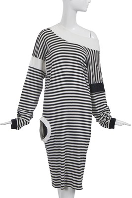 Lot 291 - A Bodymap black and white striped jersey dress, 'Cat in the hat takes a rumble with techno fish' collection, Autumn-Winter 1984-85
