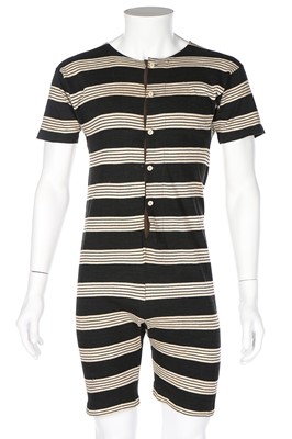 Lot 407 - A gentleman's striped knitted swimsuit, circa...