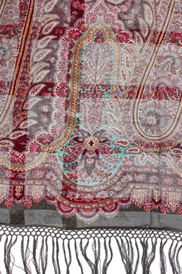 Lot 405 - Two fine printed silk Paisley long shawls,...