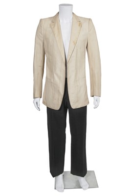 Lot 74 - A Carol Christian Poell men's ivory leather jacket and black wool trousers, 1998-2000
