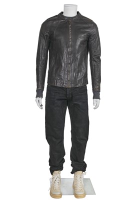 Lot 99 - A Rick Owens men's grey and black leather and cotton ensemble, circa 2009