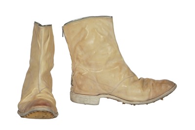 Lot 82 - A pair of Carol Christian Poell men's garment-dyed ivory leather top-zip boots, 2000s