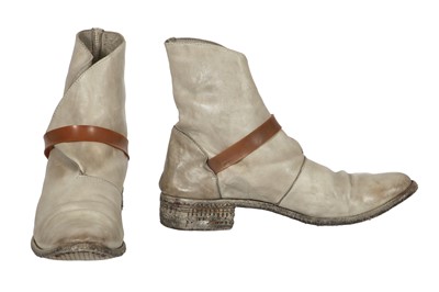 Lot 80 - A pair of Carol Christian Poell men's garment-dyed beige leather rubber band rain boots, 2000s