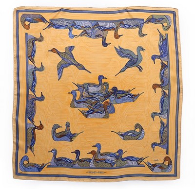 Lot 141 - Three Hermès silk scarves, 1980s-modern,...
