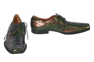 Lot 129 - A pair of Lee McQueen's Alexander McQueen iridescent green Derby shoes, Spring-Summer 2009