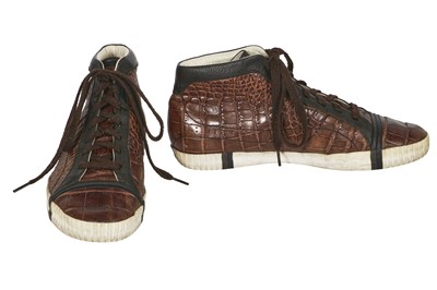 Lot 130 - A pair of Lee McQueen's Alexander McQueen x Puma AMQ crocodile-effect high top trainers, circa 2008