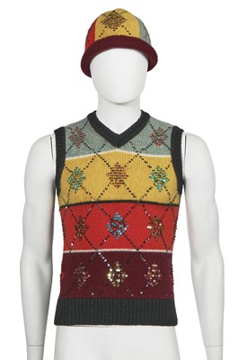 Lot 139 - A Jean Paul Gaultier men's sequinned wool sweater and hat, 'Dandy-Motard-Glam' collection, Autumn-Winter 1999-2000