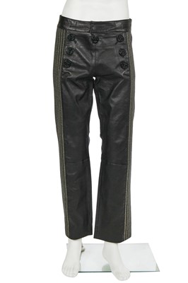 Lot 138 - A pair of Jean Paul Gaultier men's leather and wool mariniere trousers, 2000s