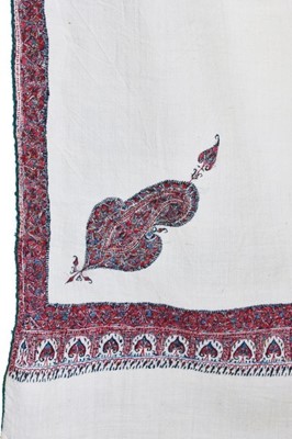 Lot 408 - An ivory pashmina long shawl, kashmir,...