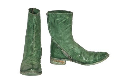 Lot 81 - A pair of Carol Christian Poell men's garment-dyed green leather diagonal zip Goodyear boots, 2000s