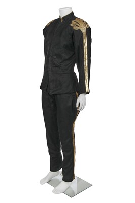 Lot 165 - A rare Antony Price men's black cotton drill and gold lamé suit, 'Fashion Extravaganza' collection, Autumn-Winter 1983-84