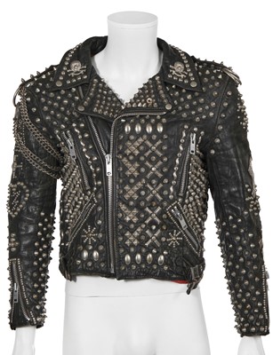 Lot 171 - An elaborate customised black leather jacket, circa 1983