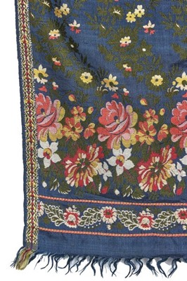 Lot 273 - A Spitalfields ink-blue silk shawl, 1820-30,...