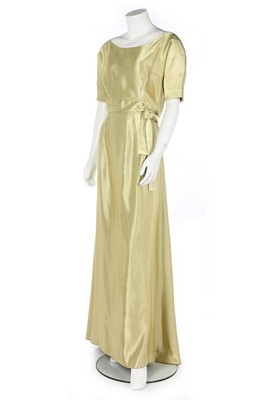 Lot 207 - A Madame Grès couture chartreuse satin evening...