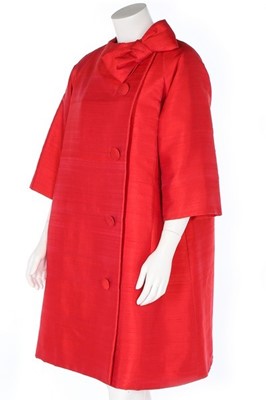 Lot 193 - A Christian Dior couture red slubbed silk coat,...