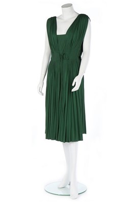 Lot 198 - A Madame Grès couture dark green jersey dress,...