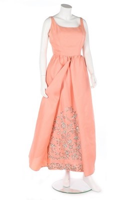 Lot 238 - A Lanvin-Castillo couture salmon-pink silk...