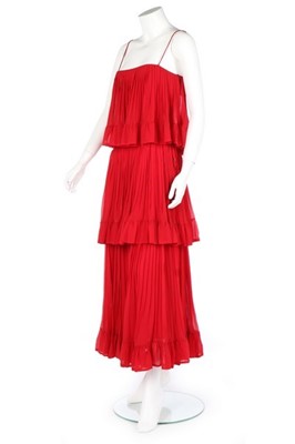 Lot 235 - A Lanvin couture pleated red silk chiffon...