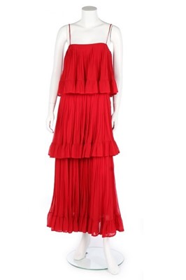 Lot 235 - A Lanvin couture pleated red silk chiffon...