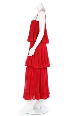 Lot 235 - A Lanvin couture pleated red silk chiffon...
