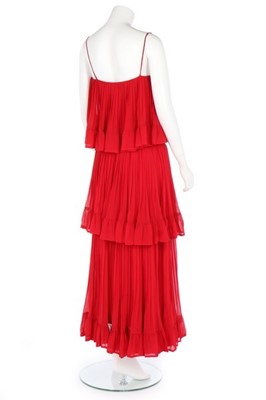 Lot 235 - A Lanvin couture pleated red silk chiffon...