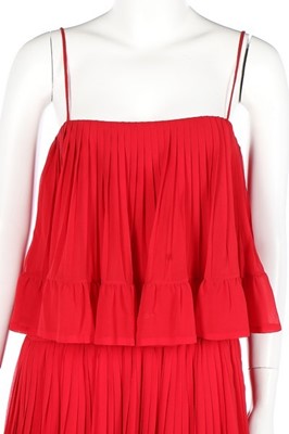 Lot 235 - A Lanvin couture pleated red silk chiffon...
