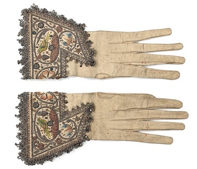 Lot 100 - A pair of men's embroidered leather gauntlet...