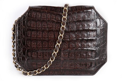 Lot 4 - A Chanel brown alligator bag, 1980s, alligator...