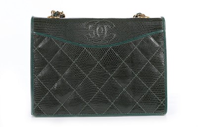 Lot 29 - A Chanel emerald green quilted lizard-skin bag,...