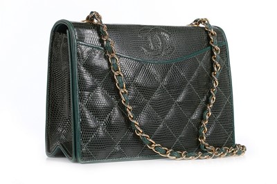 Lot 29 - A Chanel emerald green quilted lizard-skin bag,...